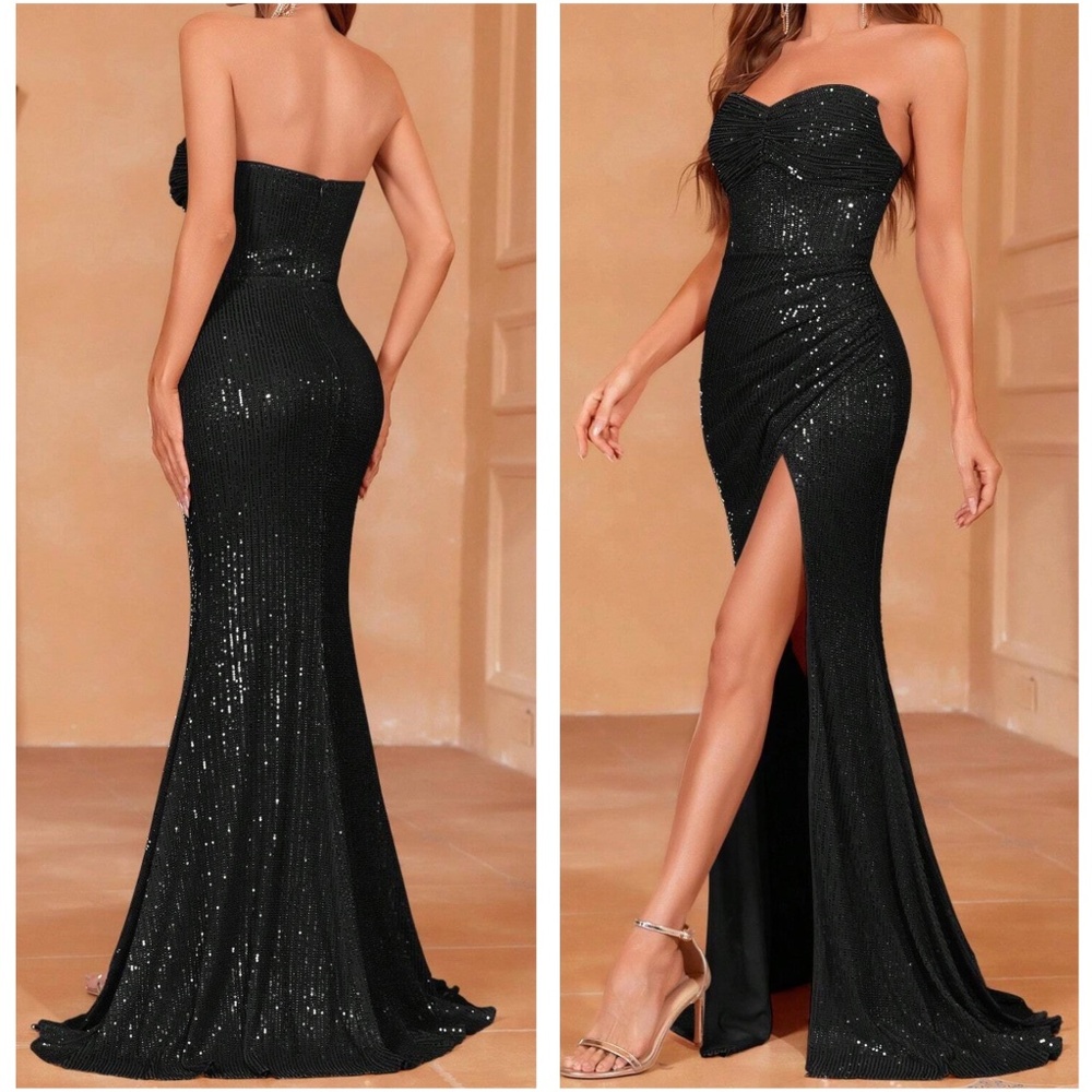 Luxe Sequin Strapless Formal Party Prom Wedding Dress - Picture 7 of 10
